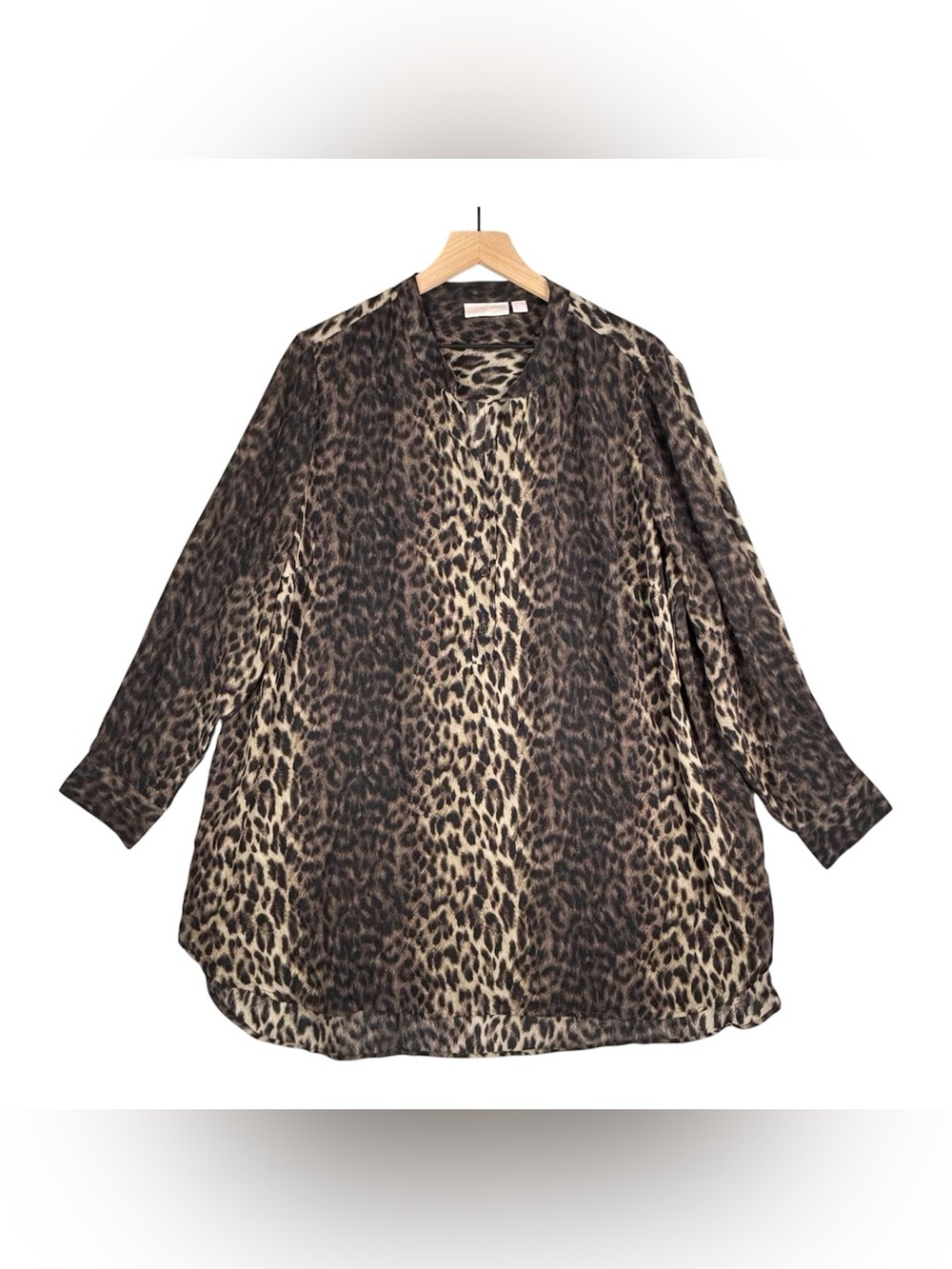 Belle by Kim Gravel Tunic Top Womens 2X Brown Animal Print Long Sleeve Popover